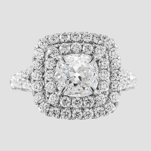 Runden Natürlich Diamant Double Halo Kissen Old Cut Ring Pave Set 4,25 Karat