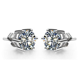 Runden Natürliche DiamantStud Earrings Six Prong Setting Jewelry 2 Carat WG 14K
