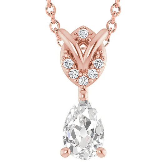 Runden & Pear alter Bergmann Echt Diamant Anhänger 3.50 Karat Roségold 14K