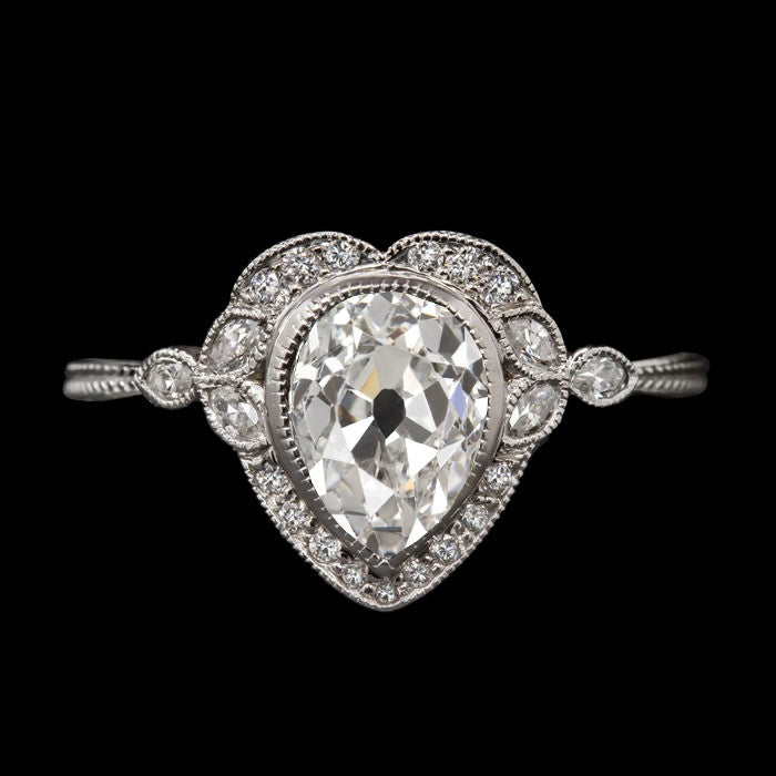 Runden & Pear alter Bergmann Echt Diamant Damenring Lünette Herzstil 4 Karat