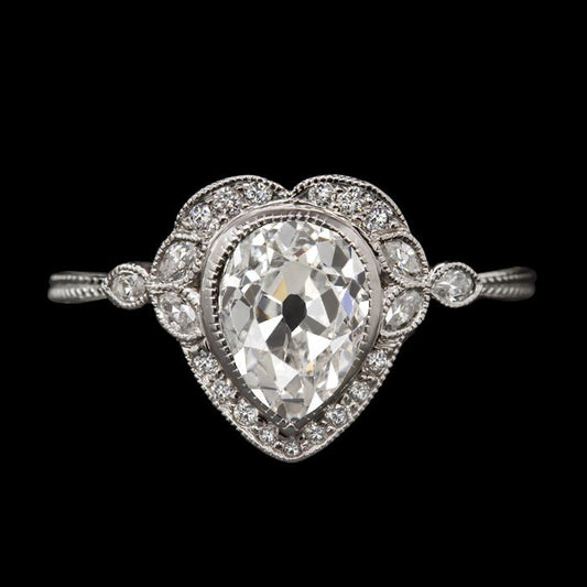 Runden & Pear alter Bergmann Echt Diamant Damenring Lünette Herzstil 4 Karat