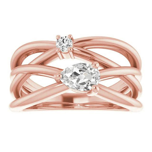 Runden & Pear alter Bergmann Echt Diamantring Doppelspaltschaft 2 Karat
