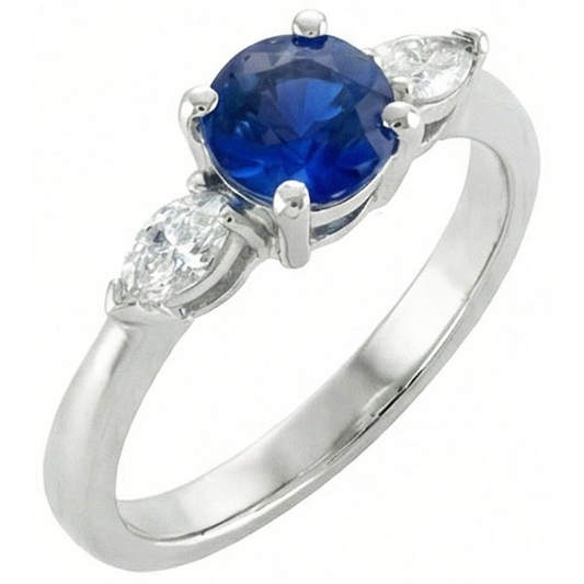 Runden & Marquise Ceylon Blue Sapphire Aus der Erde Abgebauter Natürlicher Diamants Ring Weißgold 2.50 Ct
