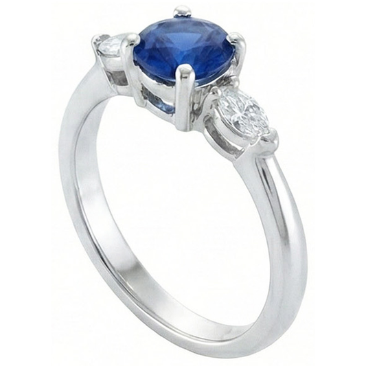 Runden & Marquise Ceylon Blue Sapphire Aus der Erde Abgebauter Natürlicher Diamants Ring Weißgold 2.50 Ct