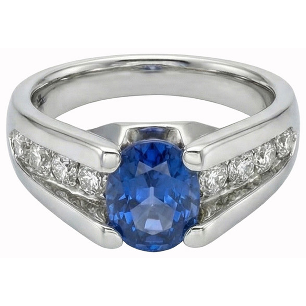 Runder 2,50 Karat Sri Lanka Saphir Aus der Erde Abgebauter Natürlicher Diamant Ring Weißgold 14K