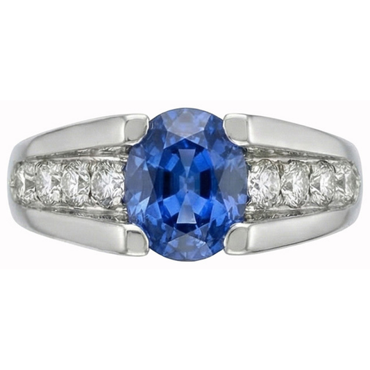 Runder 2,50 Karat Sri Lanka Saphir Aus der Erde Abgebauter Natürlicher Diamant Ring Weißgold 14K