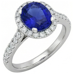 Runder 2,50 Karat blauer Saphir mit Aus der Erde Abgebauter Natürlicher Diamantring Weißgold 14K