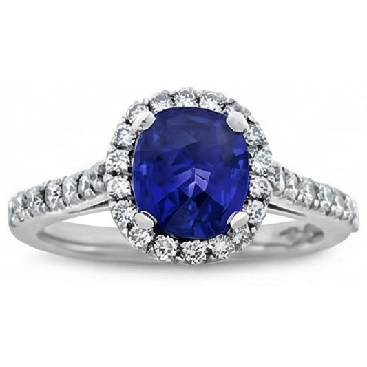 Runder 2,50 Karat blauer Saphir mit Aus der Erde Abgebauter Natürlicher Diamantring Weißgold 14K