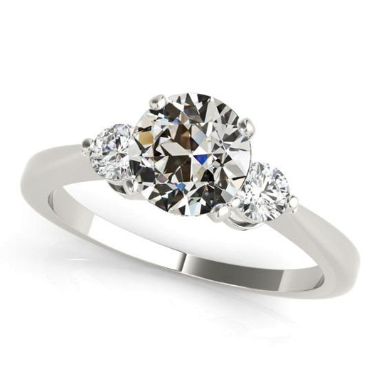 Runder 3-Stein-Ring Alte Europäische Echt Diamanten Weißgold 3 Karat
