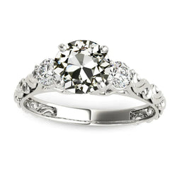 Runder 3 Stein alter Minenschliff Echt Aus der Erde Abgebauter Natürlicher Diamantring Vintage Style 3 Karat