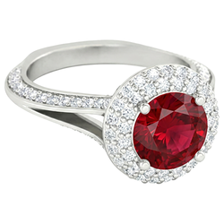 Runder 3,60 Karat Rubin und Aus der Erde Abgebauter Natürlicher Diamanten Jubiläumsring 14K Weißgold