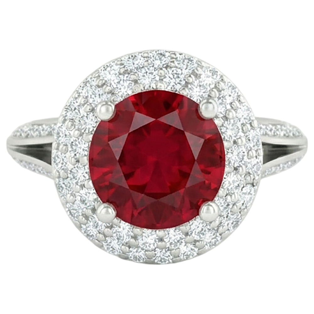 Runder 3,60 Karat Rubin und Aus der Erde Abgebauter Natürlicher Diamanten Jubiläumsring 14K Weißgold