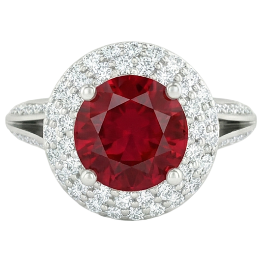 Runder 3,60 Karat Rubin und Aus der Erde Abgebauter Natürlicher Diamanten Jubiläumsring 14K Weißgold