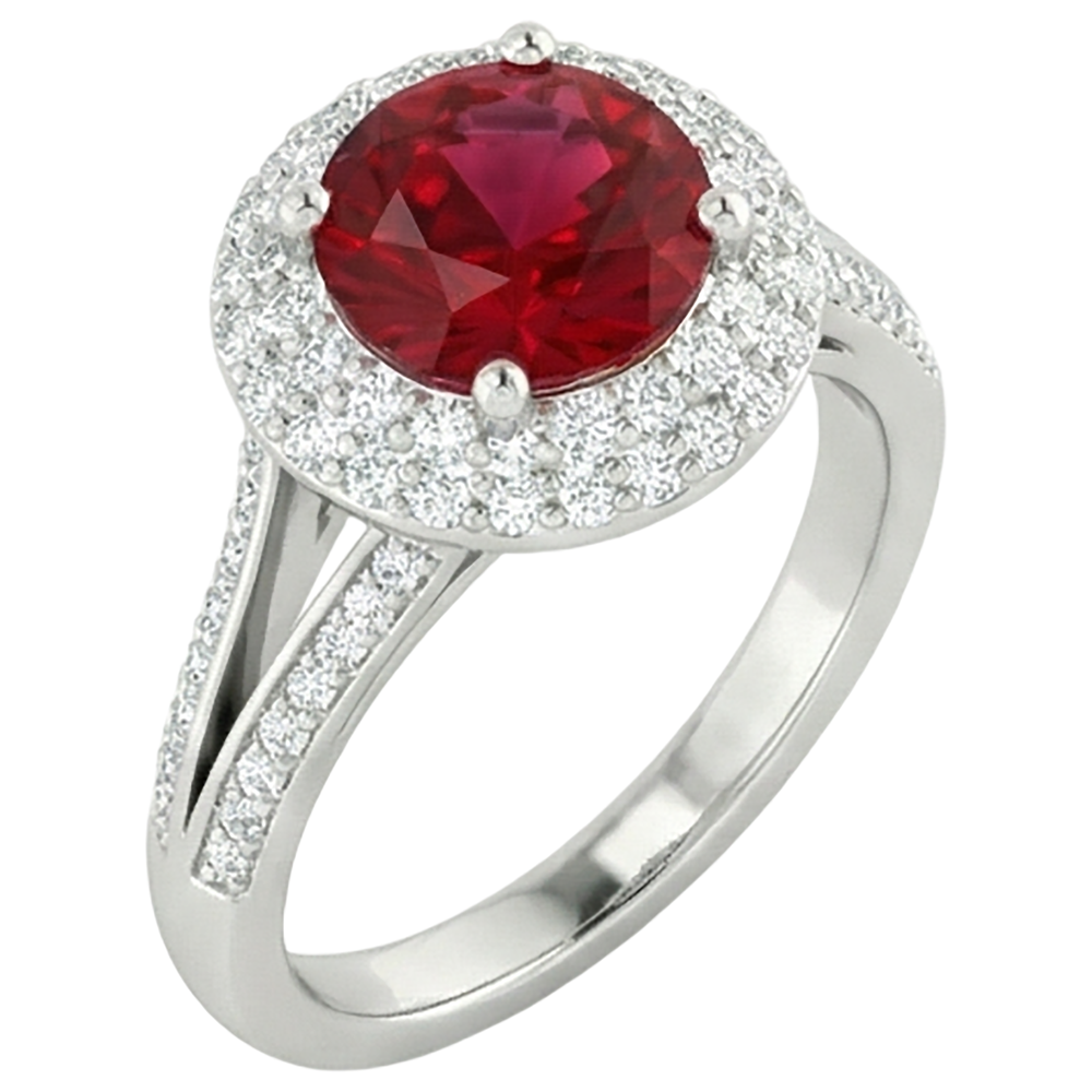 Runder 3,60 Karat Rubin und Aus der Erde Abgebauter Natürlicher Diamanten Jubiläumsring 14K Weißgold