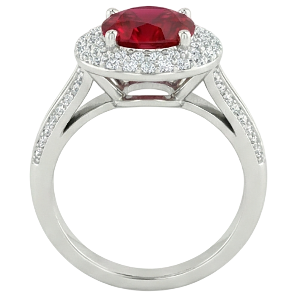 Runder 3,60 Karat Rubin und Aus der Erde Abgebauter Natürlicher Diamanten Jubiläumsring 14K Weißgold