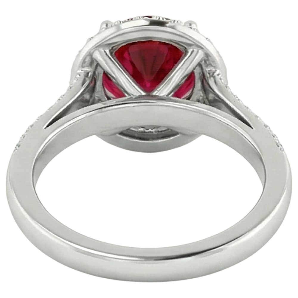Runder 3,60 Karat Rubin und Aus der Erde Abgebauter Natürlicher Diamanten Jubiläumsring 14K Weißgold