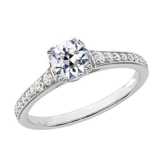 Runder Altschliff Echt Diamant Damenring mit Akzenten 3 Karat Schmuck