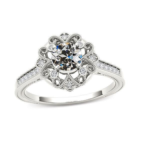 Runder Altschliff Echt Diamant Ehering Blume Antik-Stil 2.25 Karat