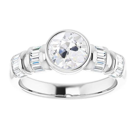 Runder Altschliff Echt Diamant Fancy Ring Lünette Set 6 Karat Weißgold 14K