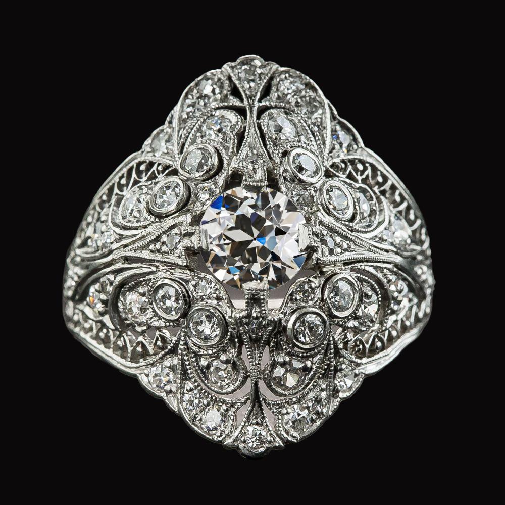 Runder Altschliff-Echt Diamant-Fancy-Ring im antiken Stil 4 Karat Milgrain