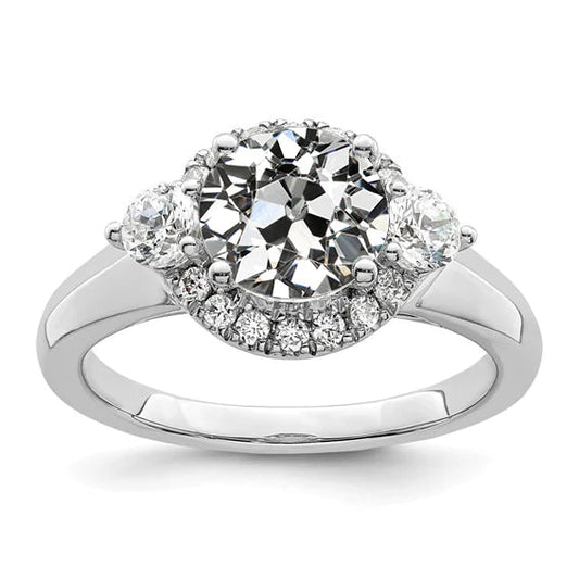 Runder Altschliff Echt Diamant Halo Ring Damen Goldschmuck 4 Karat