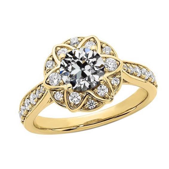 Runder Altschliff Echt Diamant Halo Ring Star Style 14K Gold 4.25 Karat