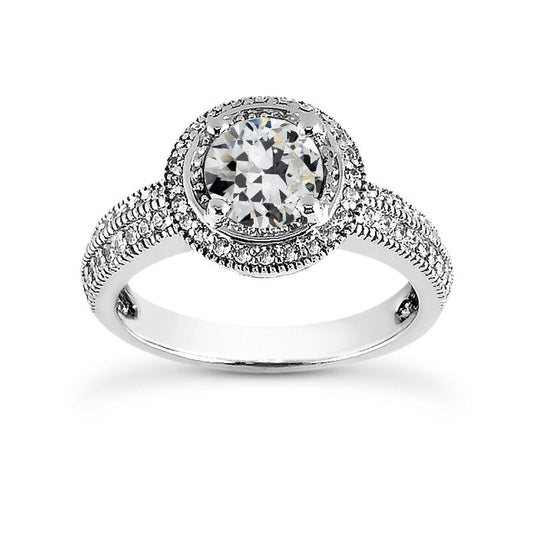 Runder Altschliff Echt Diamant Halo Ring im antiken Stil 4 Karat 14K Gold