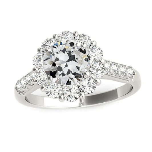 Runder Altschliff-Echt Diamant-Halo-Ring mit Akzenten Schmuck 4 Karat