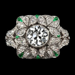 Runder Altschliff Echt Diamantring Smaragd Antik-Stil 4 Karat