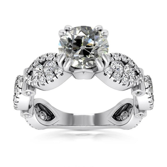 Runder Altschliff-Echt Diamantring im Vintage-Stil. Doppelstift-Set 7.25 Karat