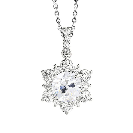 Runder Altschliff Halo Damen-Echt-Diamant-Anhänger Blumenstil 3 Karat Zinken-Set