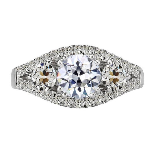 Runder Altschliff-Natürliche Diamant-Verlobungsring 3-Stein-Stil 6,50 Karat