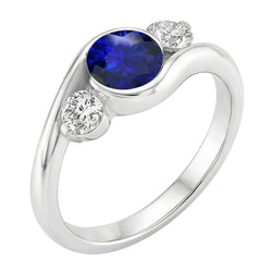 Runder Aus der Erde Abgebauter Natürlicher Diamant 3 Steine Saphir Ring 2,50 Karat Bypass Style Gold 14K