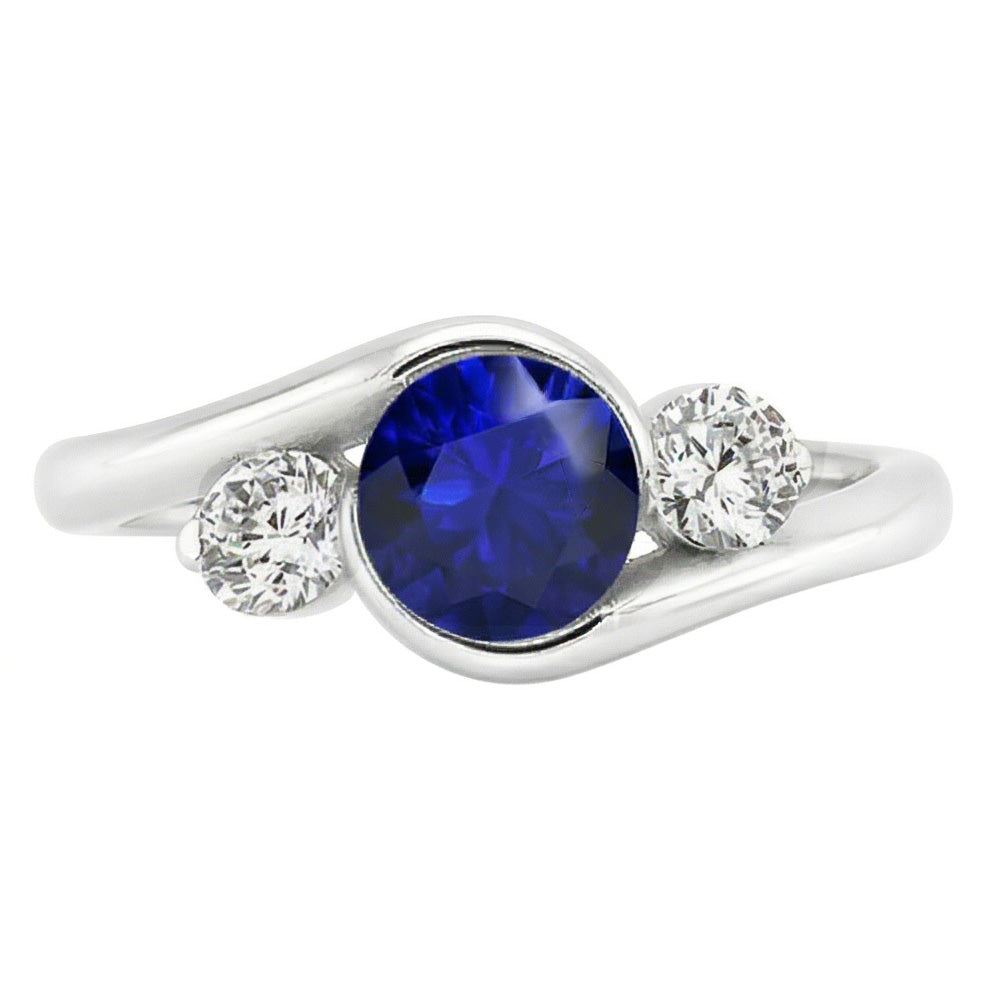 Runder Aus der Erde Abgebauter Natürlicher Diamant 3 Steine Saphir Ring 2,50 Karat Bypass Style Gold 14K
