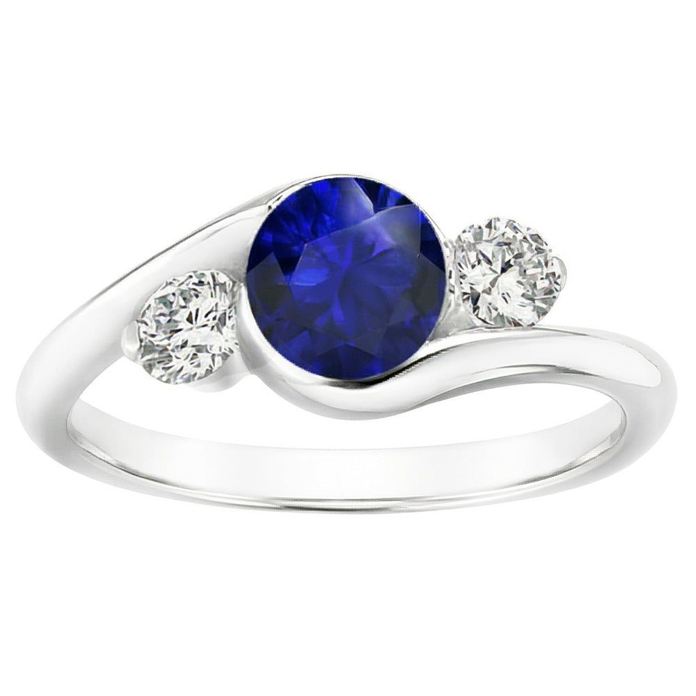 Runder Aus der Erde Abgebauter Natürlicher Diamant 3 Steine Saphir Ring 2,50 Karat Bypass Style Gold 14K