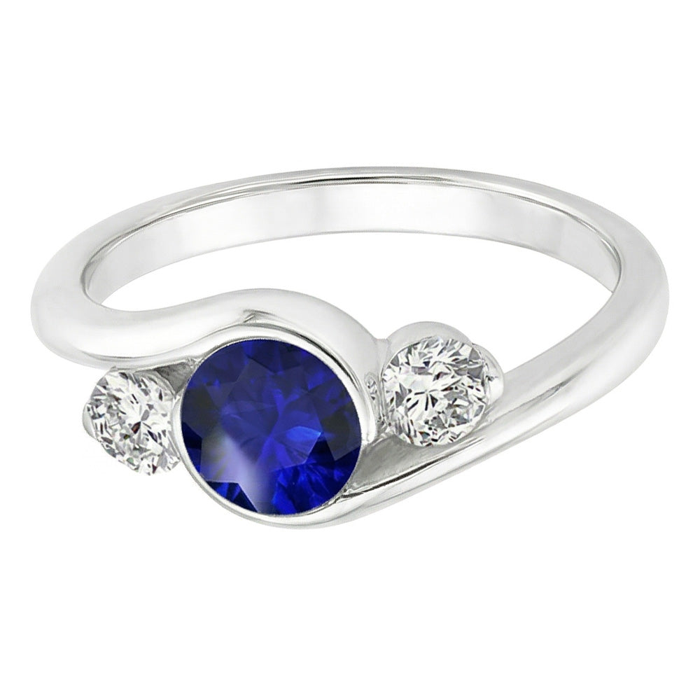 Runder Aus der Erde Abgebauter Natürlicher Diamant 3 Steine Saphir Ring 2,50 Karat Bypass Style Gold 14K
