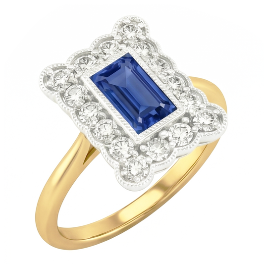 Runder Aus der Erde Abgebauter Natürlicher Diamant-Blumen-Stil Halo natürlicher blauer Saphirring 3 Karat