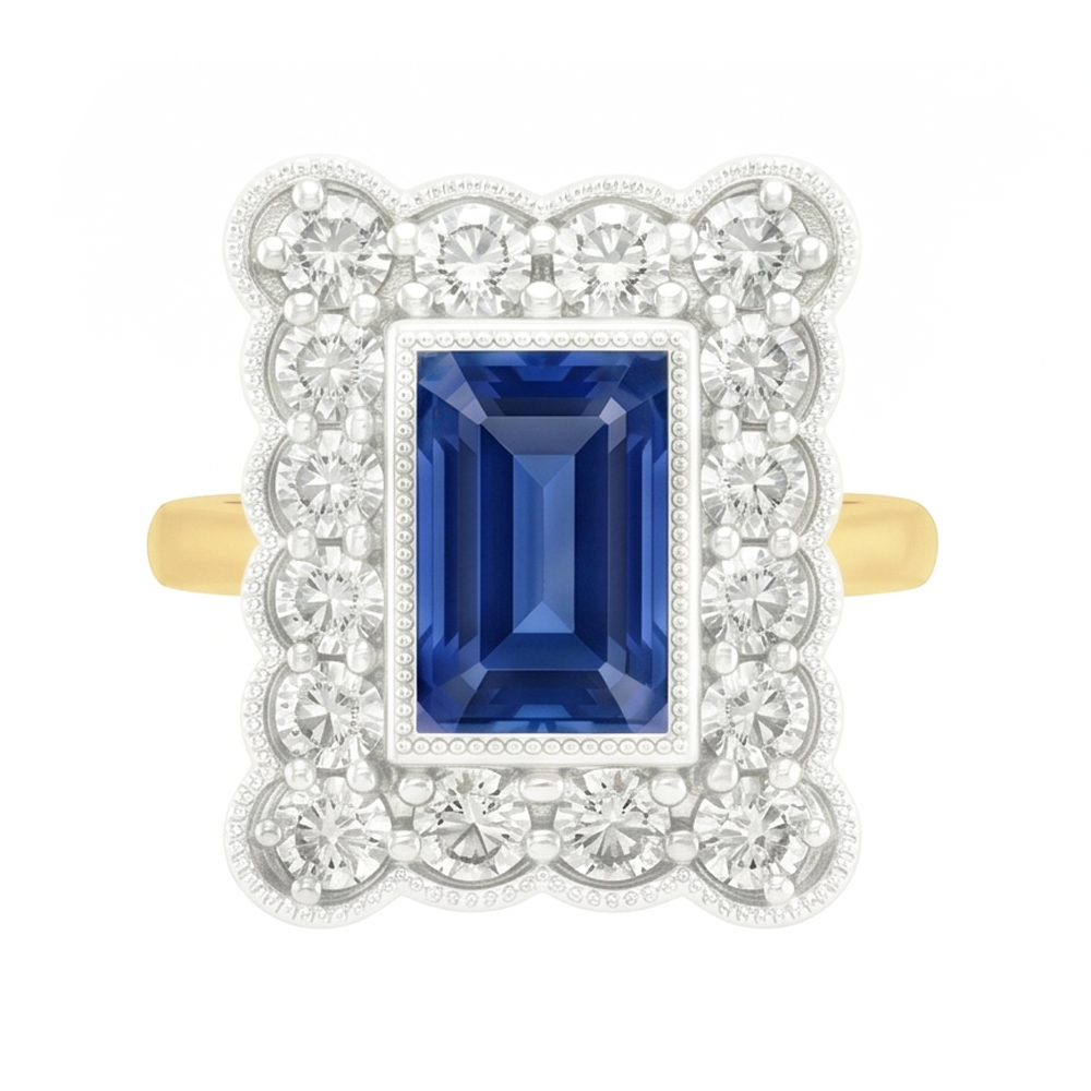 Runder Aus der Erde Abgebauter Natürlicher Diamant-Blumen-Stil Halo natürlicher blauer Saphirring 3 Karat