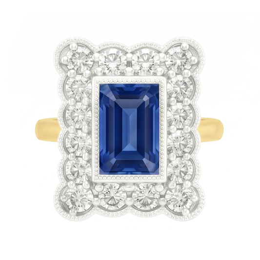 Runder Aus der Erde Abgebauter Natürlicher Diamant-Blumen-Stil Halo natürlicher blauer Saphirring 3 Karat