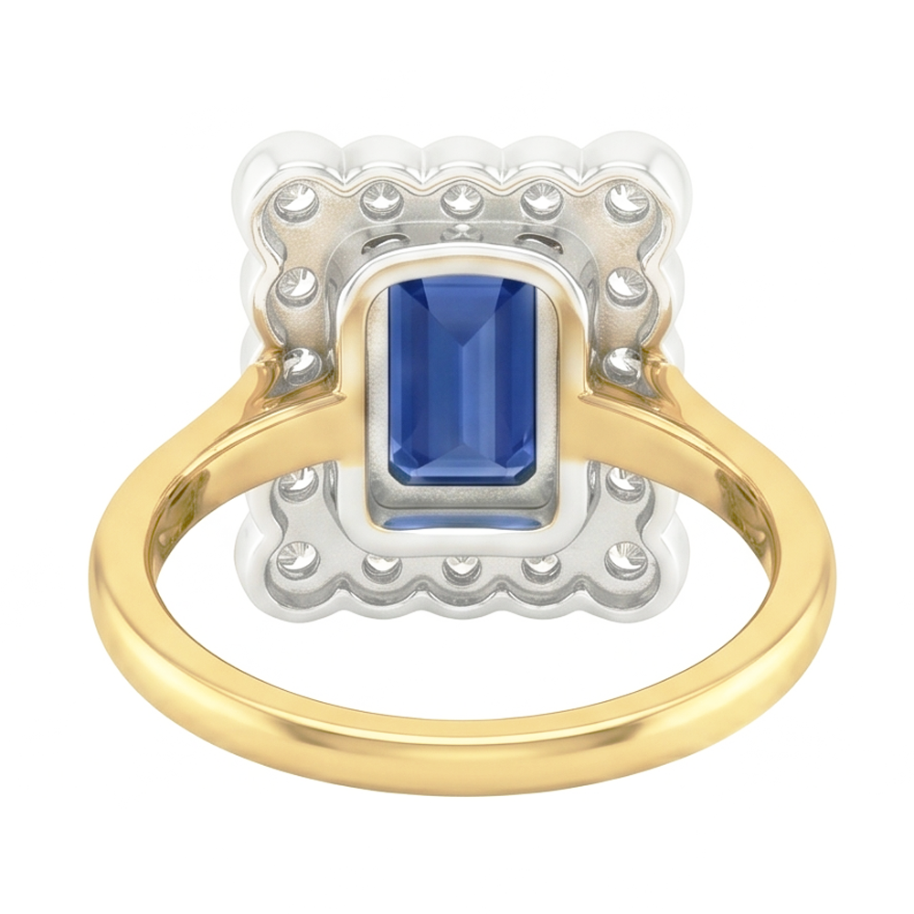Runder Aus der Erde Abgebauter Natürlicher Diamant-Blumen-Stil Halo natürlicher blauer Saphirring 3 Karat