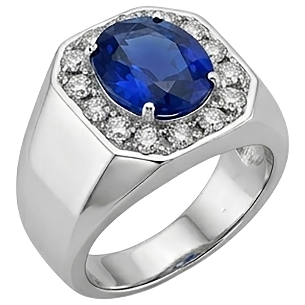 Runder Aus der Erde Abgebauter Natürlicher Diamant Halo Oval Saphir Ring Gold Herrenschmuck 3,50 Karat
