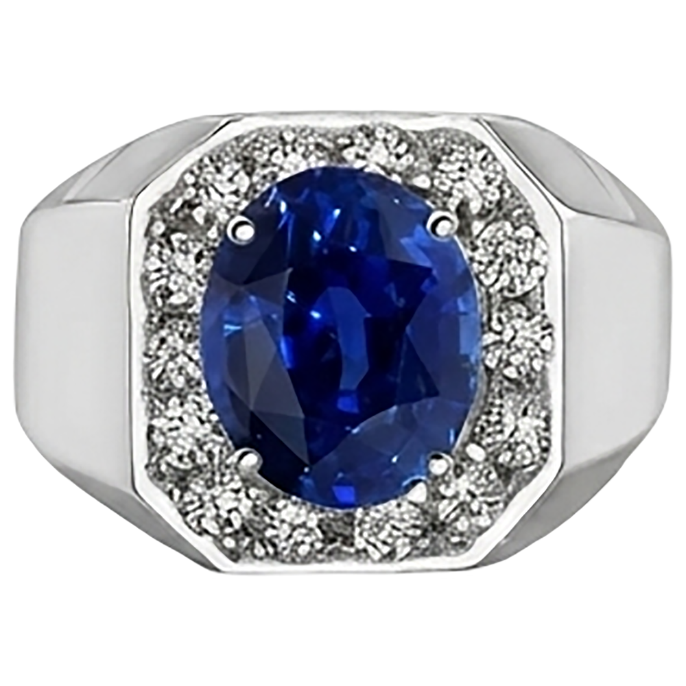 Runder Aus der Erde Abgebauter Natürlicher Diamant Halo Oval Saphir Ring Gold Herrenschmuck 3,50 Karat