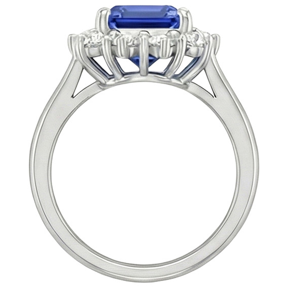 Runder Aus der Erde Abgebauter Natürlicher Diamant Halo Ring Flower Style Smaragdblauer Saphir 4,50 Karat