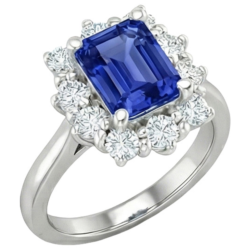 Runder Aus der Erde Abgebauter Natürlicher Diamant Halo Ring Flower Style Smaragdblauer Saphir 4,50 Karat