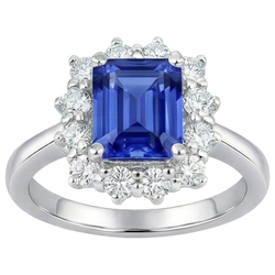 Runder Aus der Erde Abgebauter Natürlicher Diamant Halo Ring Flower Style Smaragdblauer Saphir 4,50 Karat