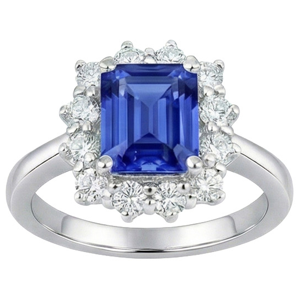 Runder Aus der Erde Abgebauter Natürlicher Diamant Halo Ring Flower Style Smaragdblauer Saphir 4,50 Karat