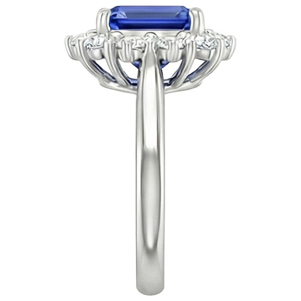 Runder Aus der Erde Abgebauter Natürlicher Diamant Halo Ring Flower Style Smaragdblauer Saphir 4,50 Karat