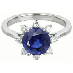 Runder Natürlicher Diamant ( nicht im Labor gezüchtet ) Halo Star Style Blauer Saphir Ring 3 Karat Weißgold
