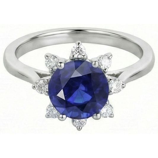 Runder Natürlicher Diamant ( nicht im Labor gezüchtet ) Halo Star Style Blauer Saphir Ring 3 Karat Weißgold