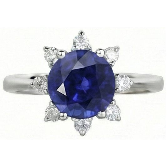 Runder Natürlicher Diamant ( nicht im Labor gezüchtet ) Halo Star Style Blauer Saphir Ring 3 Karat Weißgold